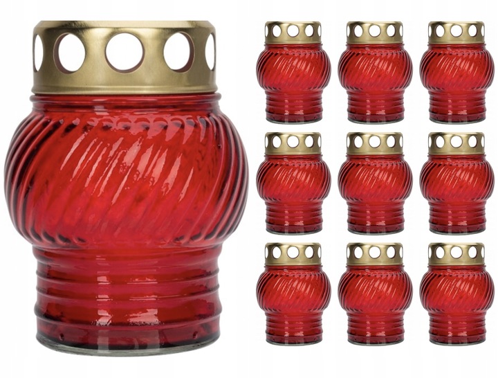 SZKLANY Znicz z wkładem świeczka METALOWYM KAPTURKIEM POKRYWKĄ ZESTAW 12szt