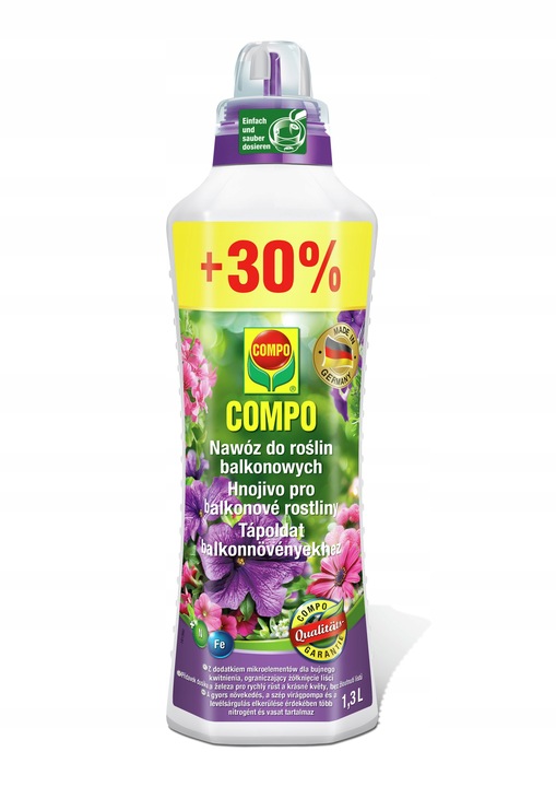 NAWÓZ DO ROŚLIN BALKONOWYCH PELARGONII SURFINII PETUNII PŁYNNY 1,3L COMPO
