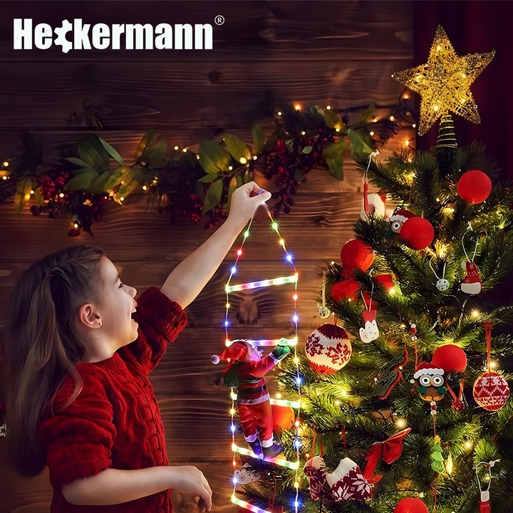 ŚWIĄTECZNA DEKORACJA LED MIKOŁAJ WSPINAJĄCY SIĘ PO DRABINIE ŚWIECĄCY 330cm