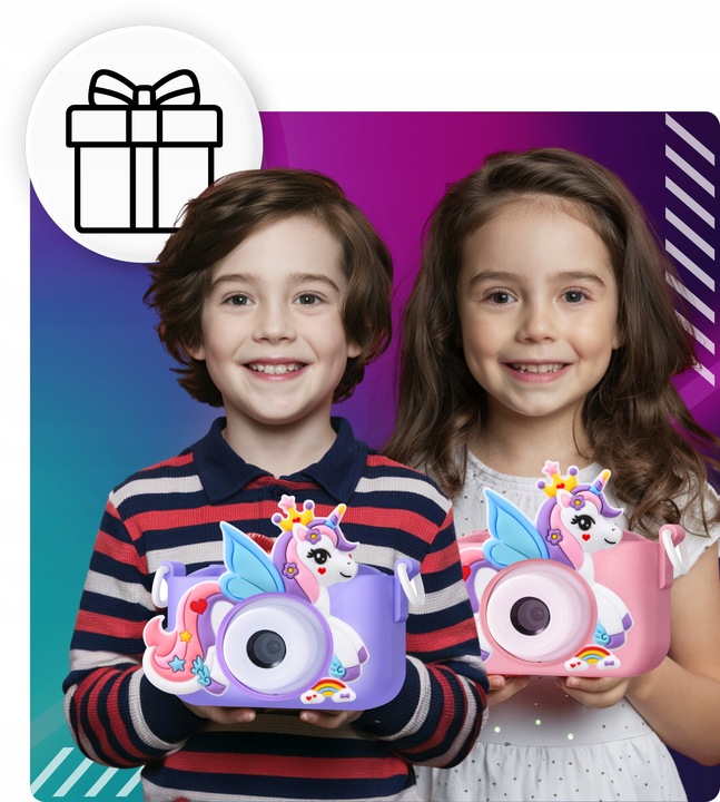 APARAT CYFROWY DLA DZIECI JEDNOROŻEC SELFIE KAMERA+KARTA 32GB MENU PL