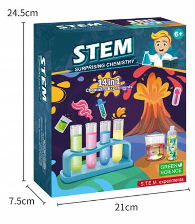 EKSPERYMENTY DLA DZIECI ZESTAW EDUKACYJNY WULKAN MAŁY CHEMIK 14W1 WYBUCH