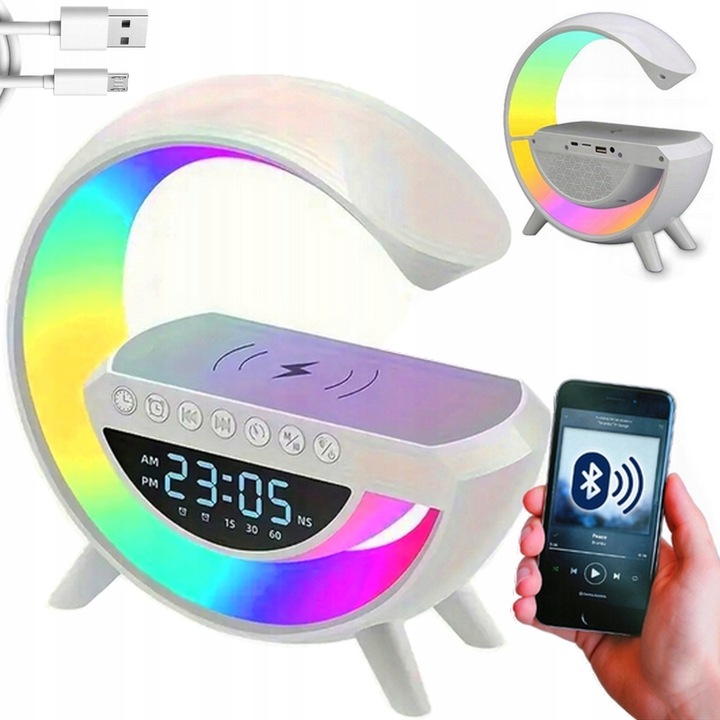 LAMPKA NOCNA LED RADIO FM ŁADOWARKA BUDZIK GŁOŚNIK RGB ZEGAR