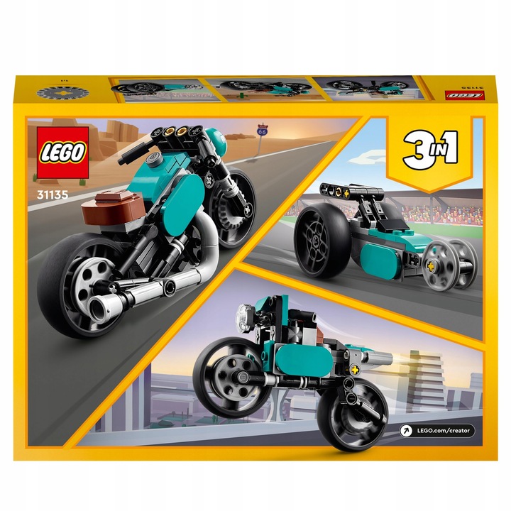 LEGO Creator 3w1 Motocykl vintage Rower Dragster 31135