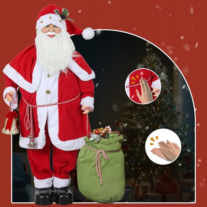 Figurka Świętego Mikołaja, ruchoma, z czujnikiem dźwięku, śmiech i