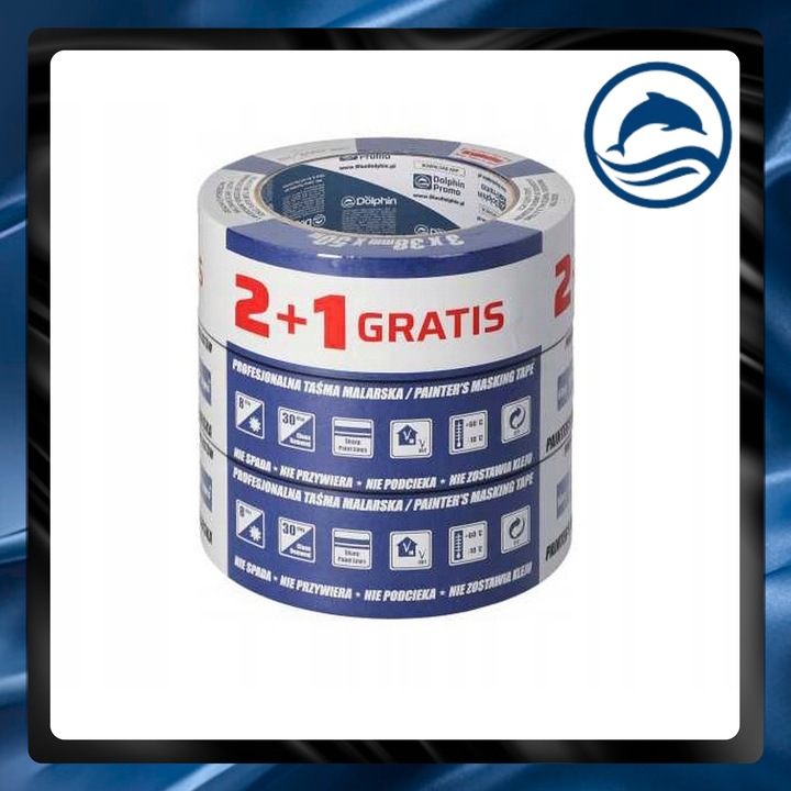 Taśma Malarska Niebieska Blue Dolphin Łatwe Usuwanie 38mm x 50m 2+1 GRATIS
