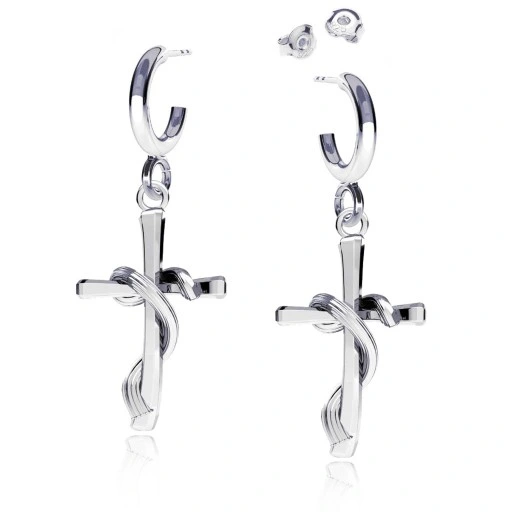 Krzyż krzyżyk opleciony srebrny komplet łańcuszek kulkowy srebro 925