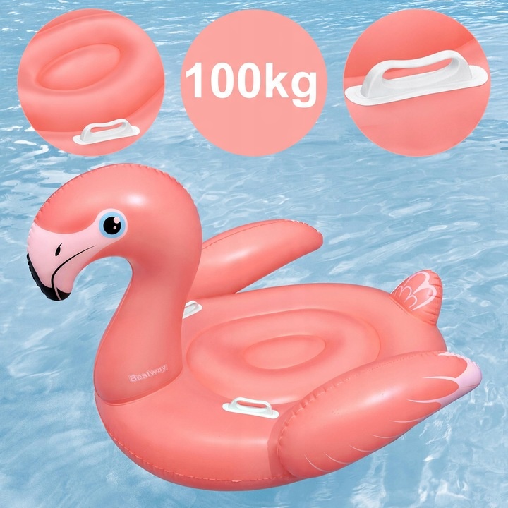 Materac Dmuchany Flaming GIGANT na Basen Plażę Uchwyty 168x120cm Bestway