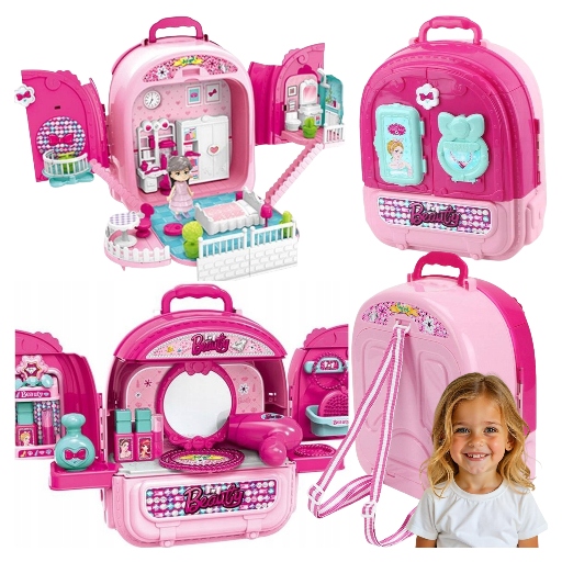 Toaletka w plecaku lalka DOMKU salon dla dzieci 3w1 dla 3 4 5 6 7 latki