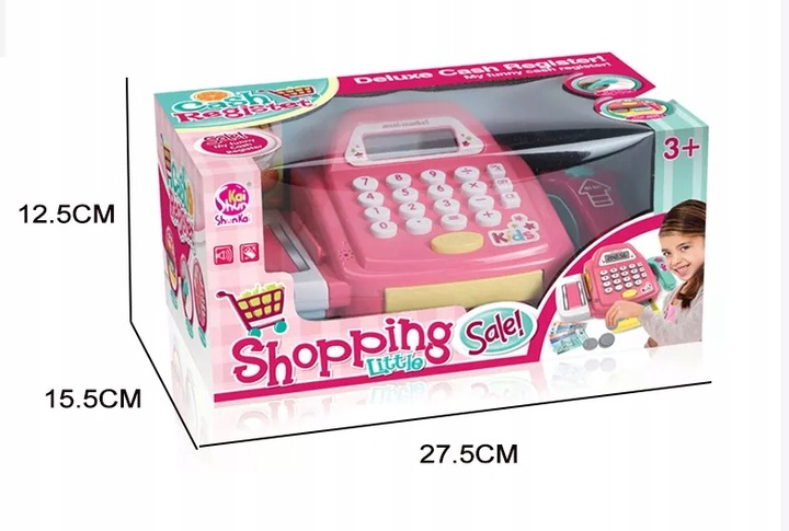 KASA SKLEPOWA FISKALNA SKANER DŹWIĘK KALKULATOR MONETY PIENIĄDZE AKCESORIA