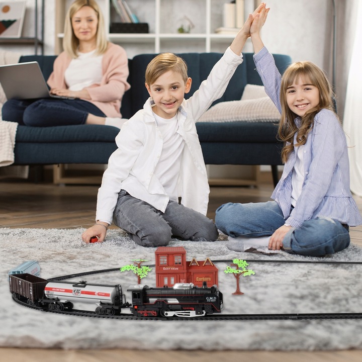 POCIĄG KOLEJKA ELEKTRYCZNA TORY LOKOMOTYWA 3 WAGONY 270CM DŁUGOŚCI STACJA