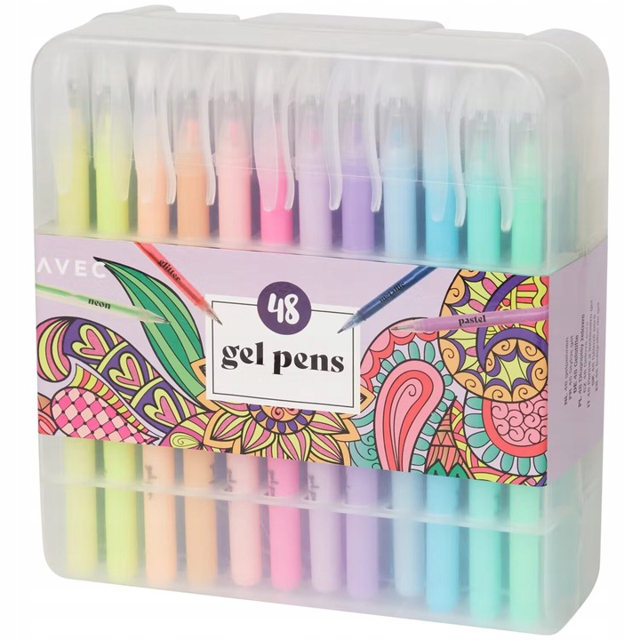 DŁUGOPISY PISAKI ŻELOWE BROKATOWE KOLOROWE ZESTAW 48 SZT