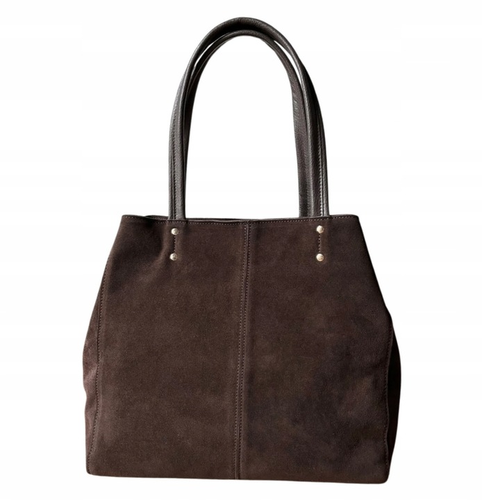 Czekoladowa zamszowa torebka A4 shopper ciemny brąz ZAMSZ Vera Pelle