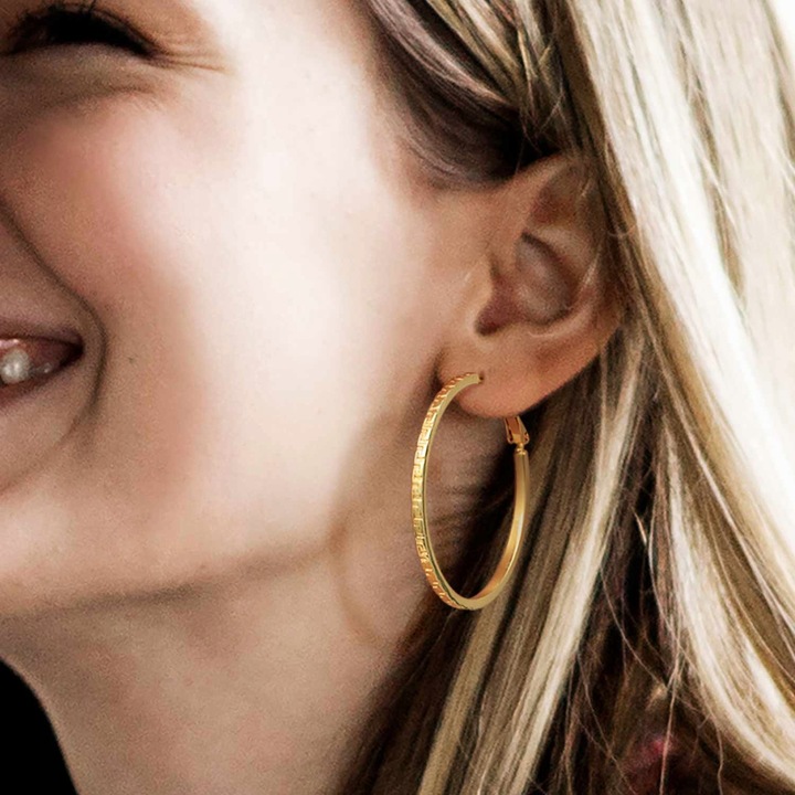 Złote Kolczyki Koła 585 36mm 14k Grecki Wzorem Kolczyki Damskie Prezent