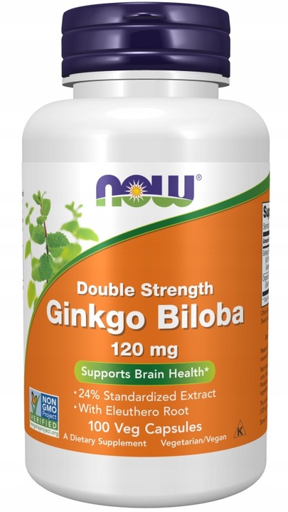NOW Foods Ginkgo Biloba 120mg Miłorząb Japoński 24% PAMIĘĆ VEGE 100kap