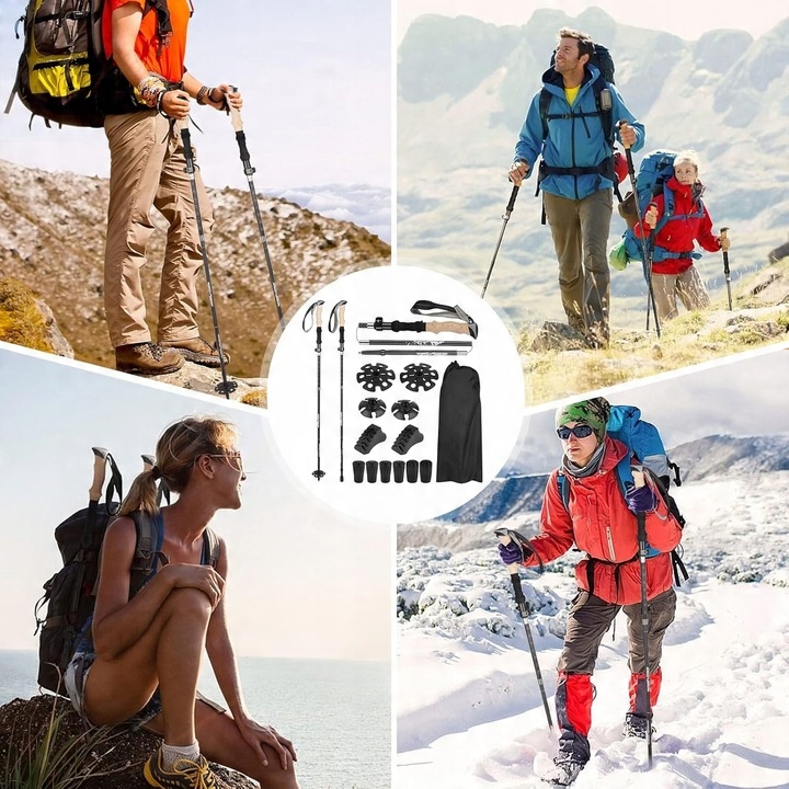 KIJE TREKKINGOWE SKŁADANE KIJKI W GÓRY DO TURYSTYCZNE REGULOWANE ALUMINIOWE