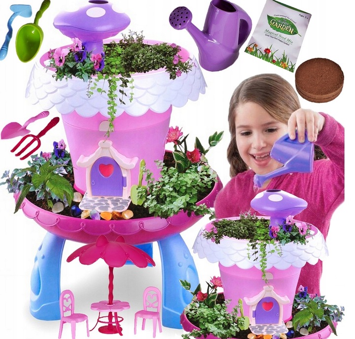 MAGICZNY DOMEK OGRÓD WRÓŻKI Uprawa Roślin KWIATY KONEWKA NASIONA STOLIK ++