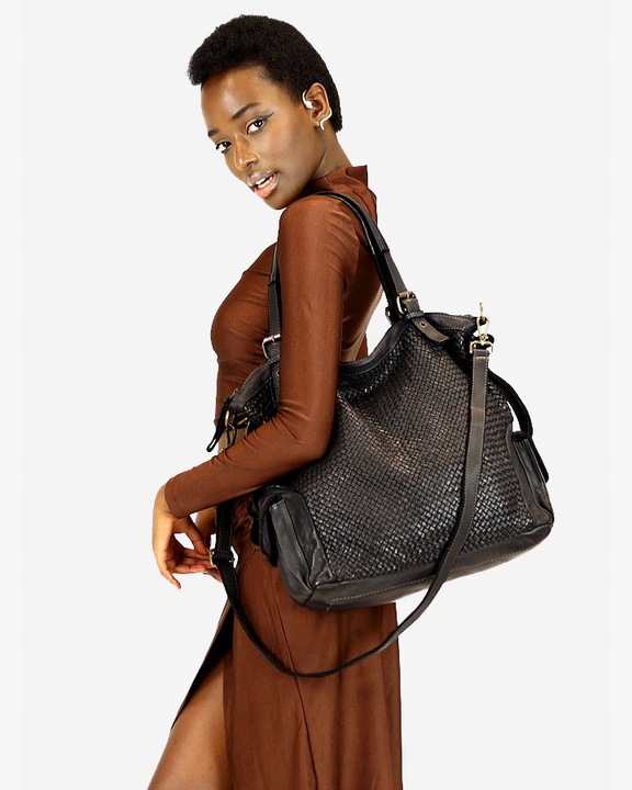 Skórzana torebka shopper z regulowanymi rączkami