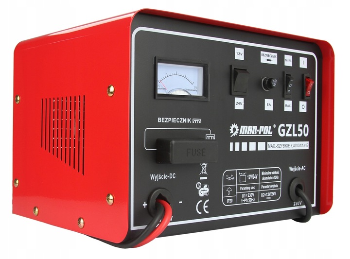 PROSTOWNIK ŁADOWARKA DO SAMOCHODÓW GZL-50 12V/24V SZYBKIE ŁADOWANIE 50A