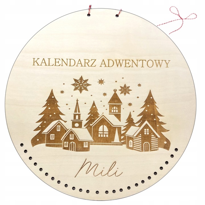 DREWNIANY KALENDARZ ADWENTOWY BAZA TABLICZKA Z GRAWEREM IMIĘ DZIECKA 30 CM