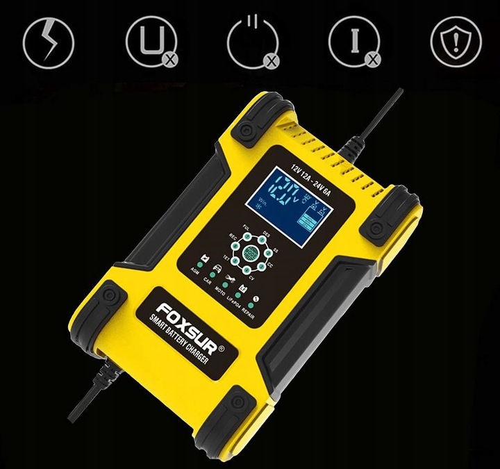 PROSTOWNIK SAMOCHODOWY 12V 24V 12A NAPRAWA AKUMULATORÓW FOXSUR DO mikroproc