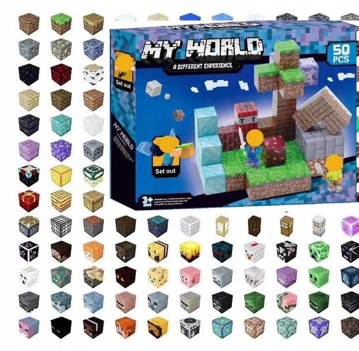 Magnetyczne klocki 50 elementów - kompatybilne z Minecraft | Dla dzieci 3+