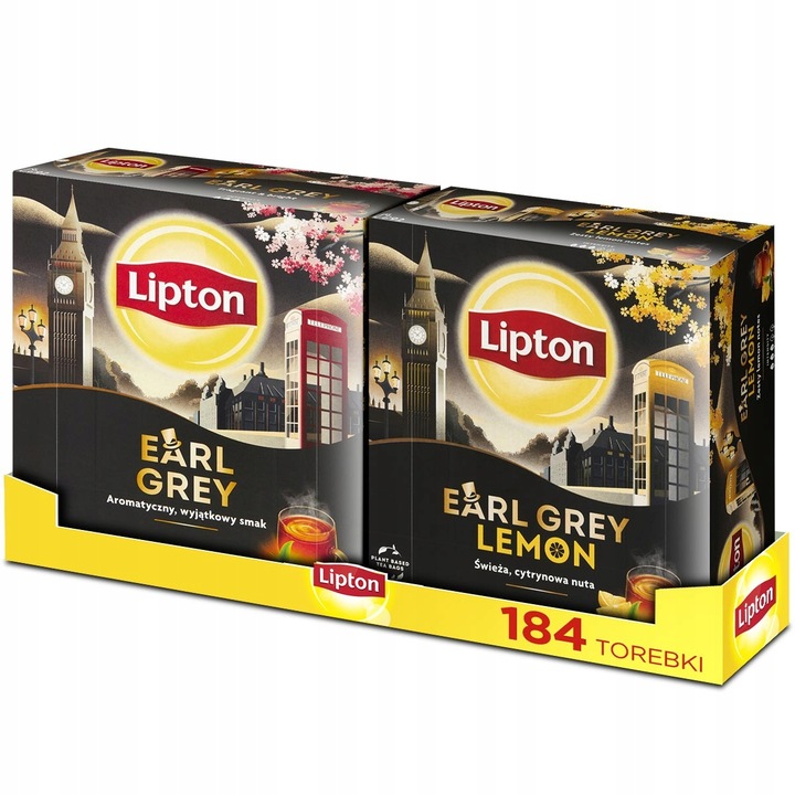 Zestaw Lipton herbata czarna ekspresowa EARL GREY, LEMON 2x92 torebki 322g