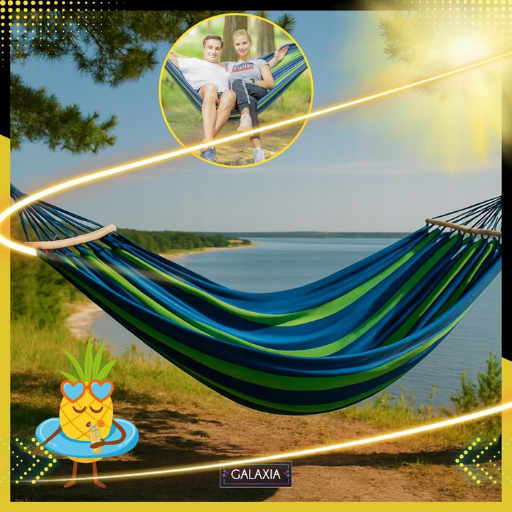 HAMAK OGRODOWY DWUOSOBOWY XXL 260x150 2 Osobowy Turystyczny Z DRĄŻKIEM DUŻY