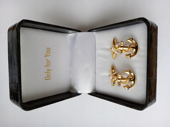 Złote spinki do mankietów Exciting Kotwica Marine Kapitańskie Żeglarskie