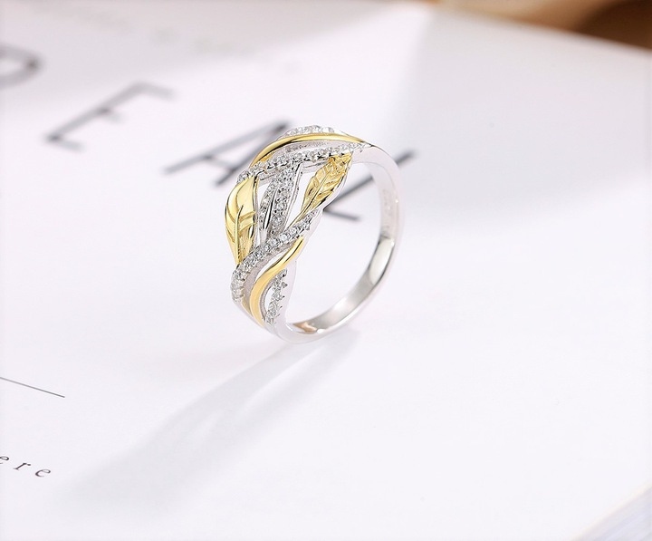 PIERŚCIONEK SREBRNY 925 RODOWANY POZŁACANY - ELEGANCKI DESIGN