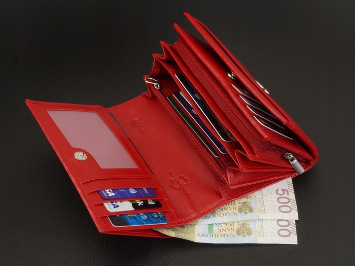 KOCHMANSKI portfel damski skórzany średni zapinany super pojemny czerwony