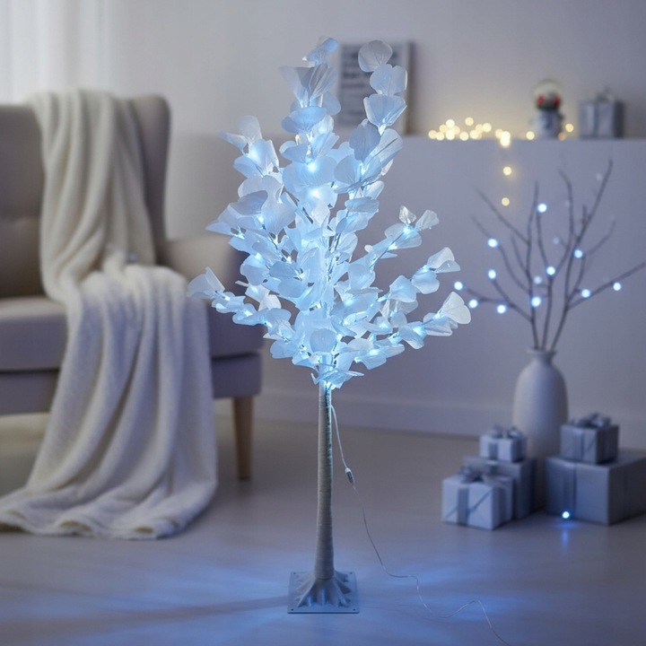 Drzewko Świąteczne Ozdobne Świecące LED BRZOZA 150 cm Lampki Białe Zimne