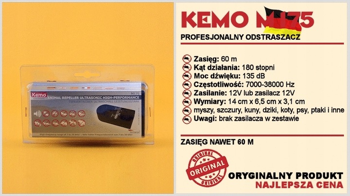 KEMO M175 ODSTRASZACZ NA INSEKTY, PTAKI, KUNY INNE
