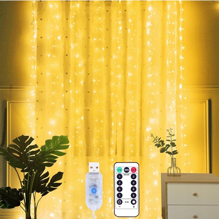 KURTYNA ŚWIETLNA Z 300 LAMPKAMI LED DO DEKORACJI POKOJU I OKNA