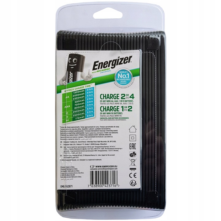 Ładowarka Energizer Universal R3 R6 R14 R20 9V + 2x Akumulatorki D 2500mAh
