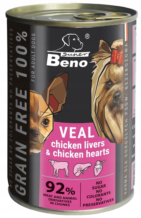 Beno Bezzbożowa Mokra Karma dla psów MIX 20x 415g Puszki dla psa 92% Mięsa