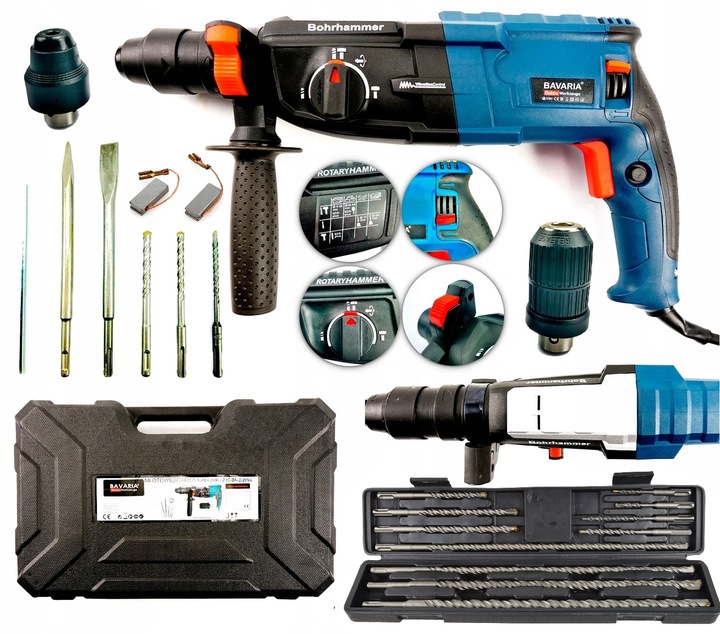 MŁOTOWIERTARKA 2800W SDS+ 2xGŁOWICA 16WIERTEŁ