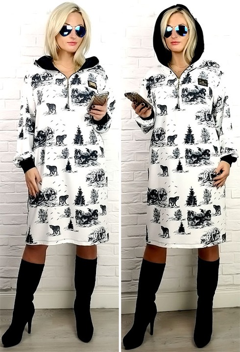 ORYGINALNA DAMSKA SPORTOWA SUKIENKA PROSTA TUBA Z KAPTUREM 48 50 52 UNI