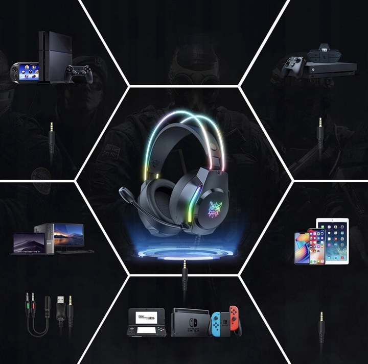 ONIKUMA X26 Słuchawki Nauszne Gamingowe Przewodowe z Mikrofonem do PC RGB