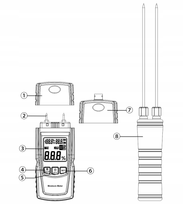 WILGOTNOŚCIOMIERZ PRECYZYJNY I SZYBKI MIERNIK WILGOTNOŚCI DREWNA+SONDA LCD