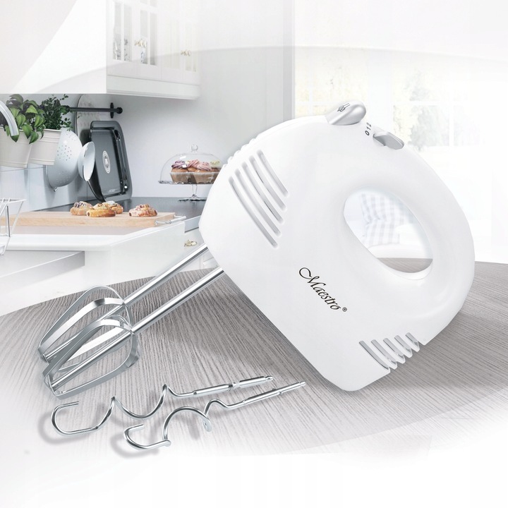 MIKSER RĘCZNY ROBOT KUCHENNY 5 PRĘDKOŚCI + 4 KOŃCÓWKI HAKI TRZEPACZKI 200W