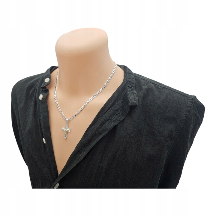 Srebrny Łańcuszek Męski 6mm 55cm Z Pięknym Diamentowanym Krzyżykiem Srebro