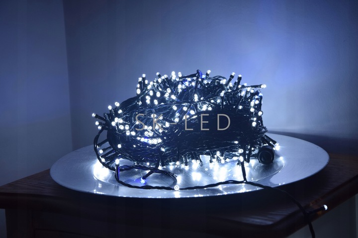Lampki Choinkowe LED 300 Białe Zimne Flash 24 m Wodoodporne Zewnętrzne IP44
