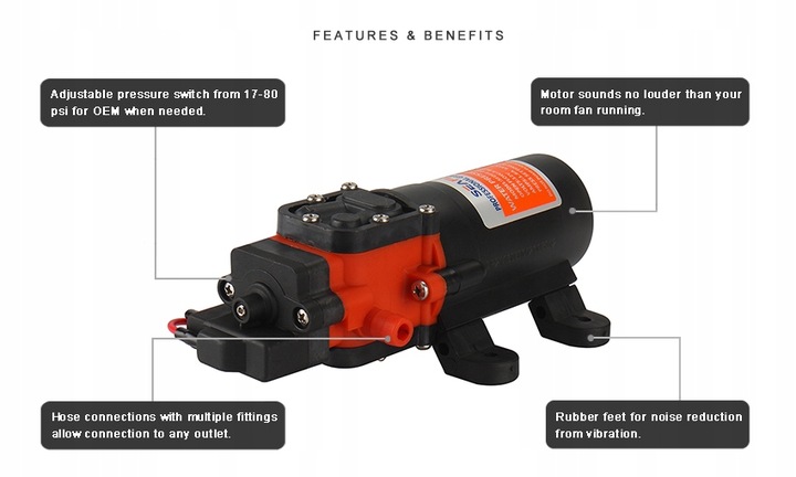 Pompa Wody 12V Ciśnieniowa SEAFLO 4,3L 2,4BAR Samozasysająca JACHT KAMPER