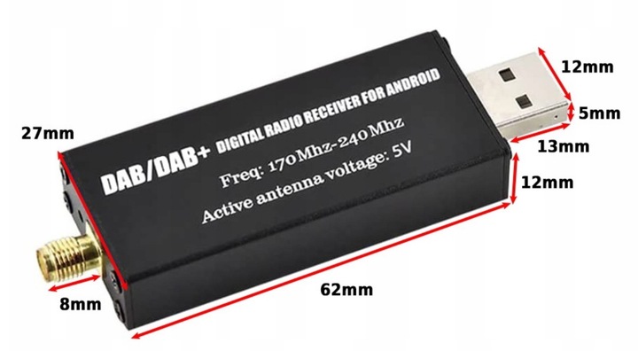 ANTENA,TUNER DAB+ DEDYKOWANY ADAPTER DO RADIA Z SYSTEMEM ANDROID USB, SMA