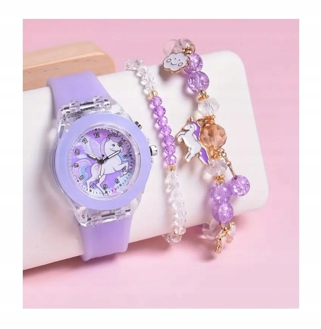 Fioletowy zegarek świecący z jednorożcem bransoletka prezent dziewczynki
