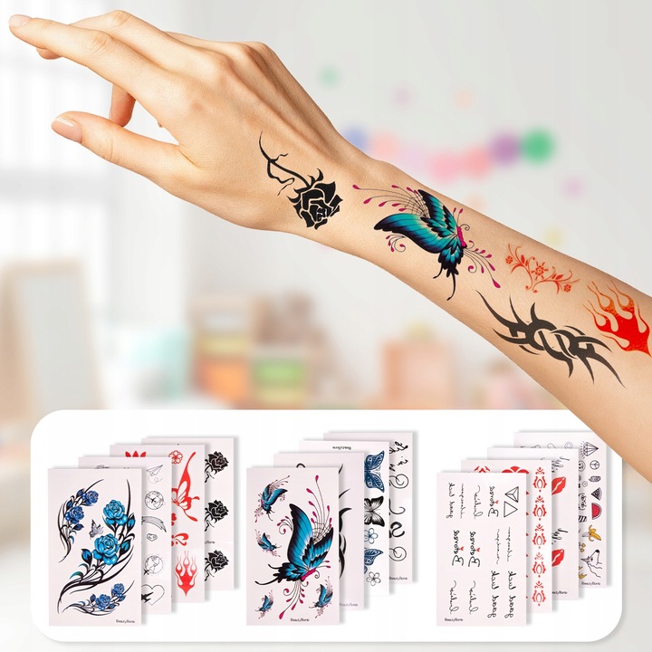 ZESTAW DO ROBIENIA TATUAŻY DUŻY BROKATOWE TATUAŻE ZMYWALNE SZABLONY DIY