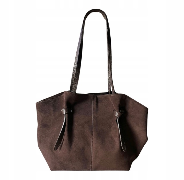 Czekoladowa torebka zamszowa shopper brąz SKÓRA ZAMSZ NATURALNY Vera Pelle