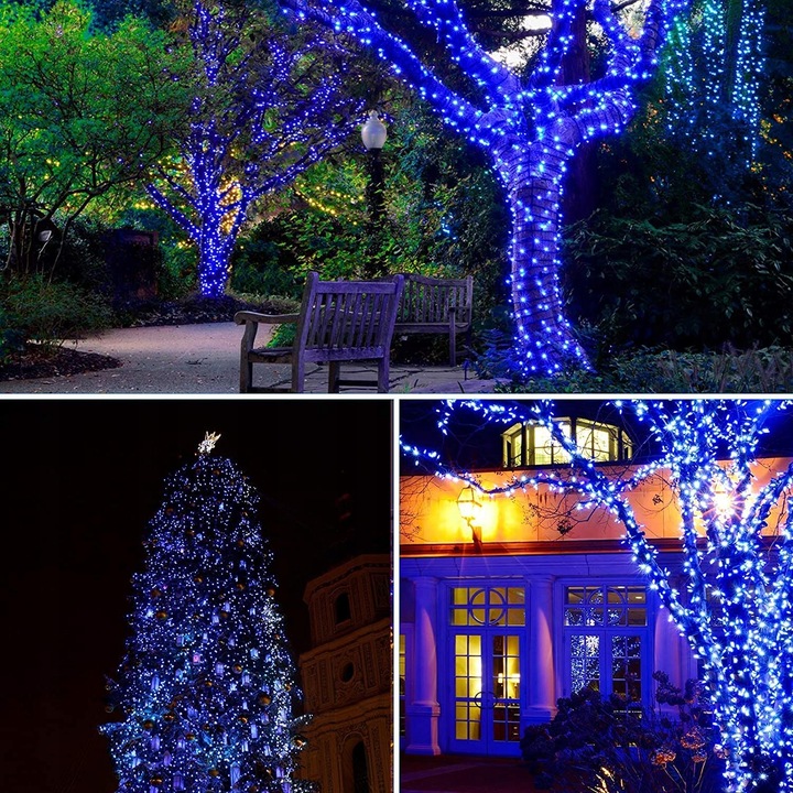 LAMPKI CHOINKOWE 300 LED STAŁE + FLASH ZEWNĘTRZNE ŚWIATEŁKA IP44 NIEBIESKIE