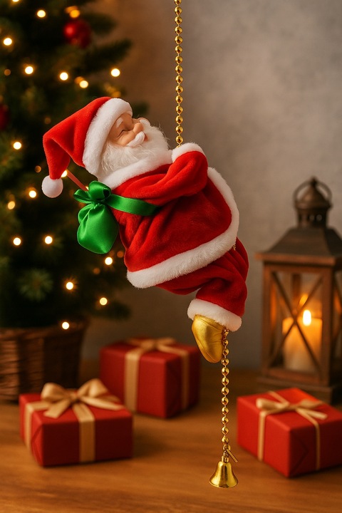 Wspinający się Mikołaj na Linie 100cm Melodyjka Prezent na Święta góra,dół