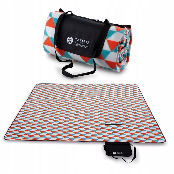 Piknikowa MATA PLAŻOWA KOC polarowy Z IZOLACJĄ 200x200cm DUŻA lekka MIĘKKA